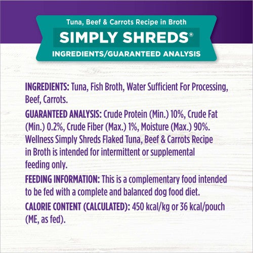 Wellness Bowl Boosters Simply Shreds Tuna, Beef & Carrots Wet Dog Food